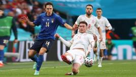 Italien gegen Spanien; EM 2021; Halbfinale (5:3 n.E.); Federico Chiesa und Aymeric Laporte