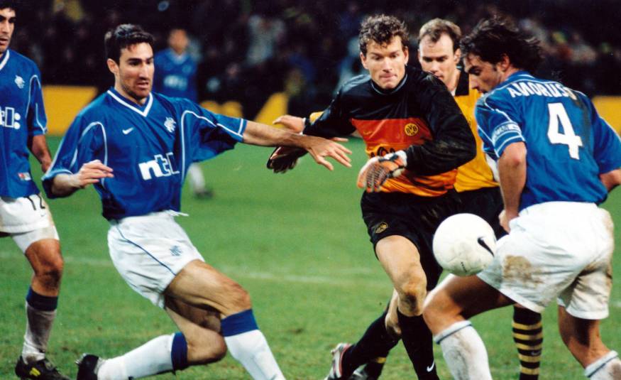 Dortmund und Glasgow Rangers 1999 mit Claudio Reyna, Tony Vidmar, Jens Lehmann und Lorenzo Amoruso (07.12.1999)