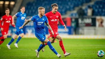 TSG Hoffenheim gegen RB Leipzig; Hinspiel (0:1); Kevin Vogt und Yussuf Poulsen