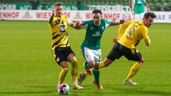 Werder Bremen gegen Borussia Dortmund; Hinspiel (1:2); Marco Reus, Kevin Möhwald und Mats Hummels