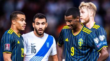 Schweden gegen Griechenland; Robin Quaison, Vangelis Pavlidis, Alexander Isak und Filip Helander 
